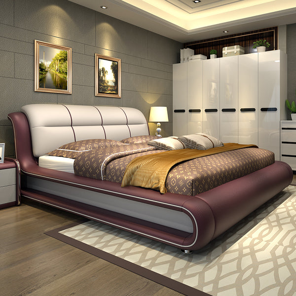 Modern bedroom furniture bed with  genuine leather  M01