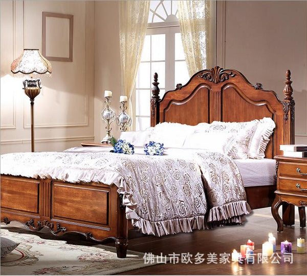 modern American solid wood rubberwood bed Fashion  bedroom set furniture d1418